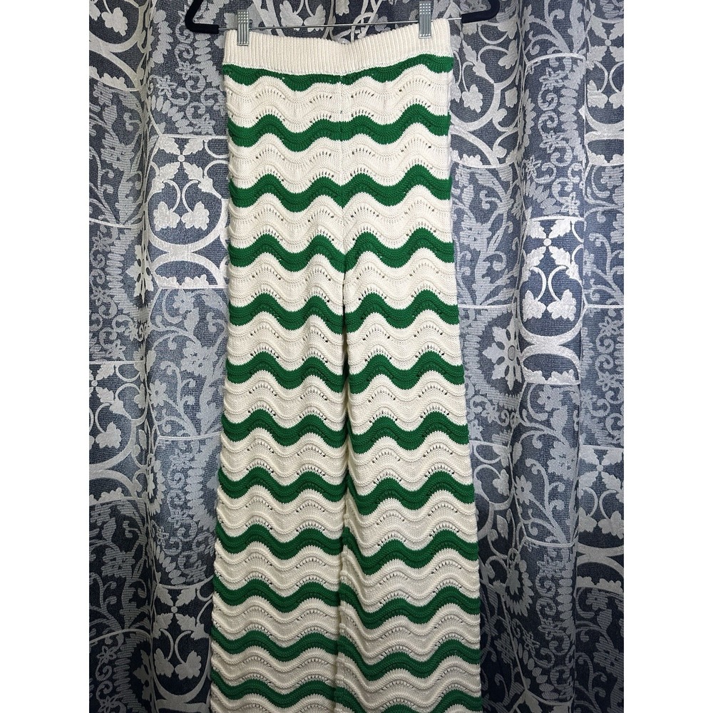 Bohme Womens XS Crochet Green/Cream Pants W/ Lining Stretchy Adjustable Waist